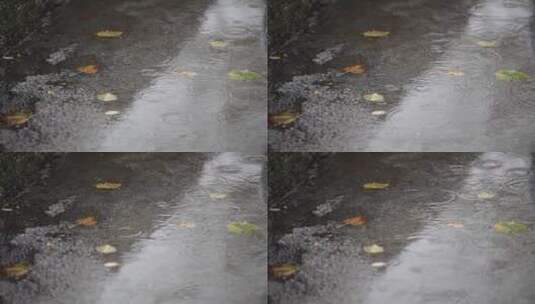 雨滴快速落在水坑上的涟漪高清在线视频素材下载