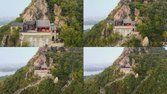 航拍山东济南华山旅游风景区高清在线视频素材下载