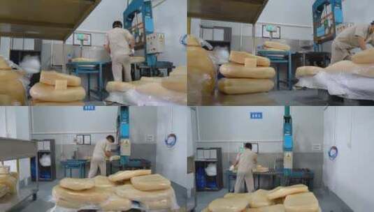 橡胶工厂视频白色生橡胶称重切割生产线高清在线视频素材下载