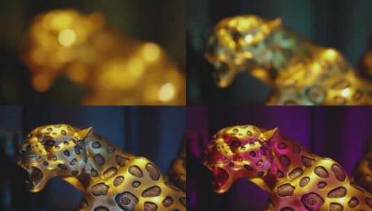 卡地亚的品牌象征黄金猎豹摆件工艺品高清在线视频素材下载