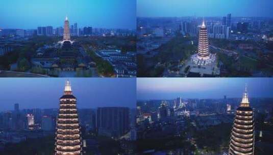 天宁禅寺-夜景航拍高清在线视频素材下载