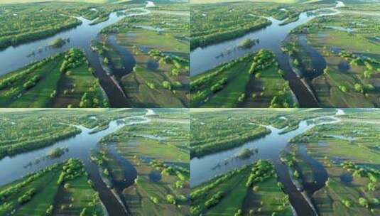 航拍内蒙古“亚洲第一湿地”根河湿地风光高清在线视频素材下载