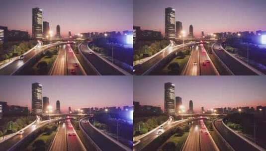 航拍傍晚杭州市区道路高清在线视频素材下载