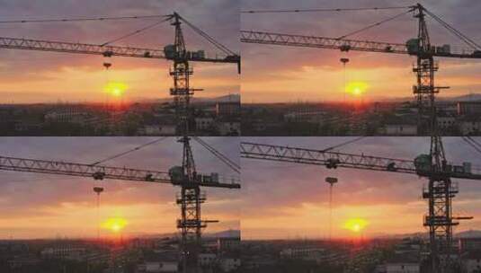 夕阳下施工中的城市建筑工地高清在线视频素材下载