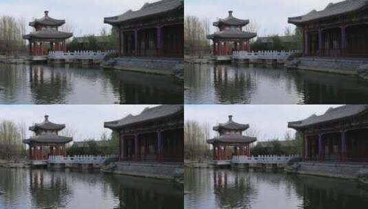 北京园林博物馆内的石桥与亭子建筑高清在线视频素材下载
