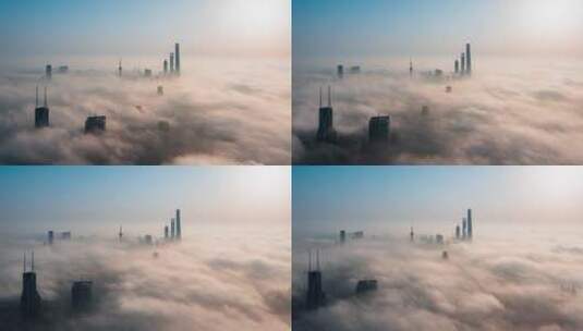 上海平流雾城市风光航拍延时高清在线视频素材下载
