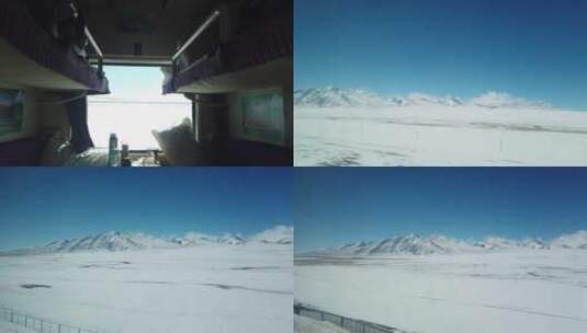 冬季青藏铁路火车天路沿途风景4K青藏高原高清在线视频素材下载
