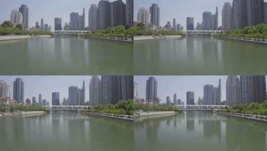 天津城市航拍 海河 南开河北航拍 进步桥高清在线视频素材下载