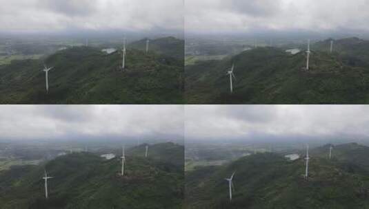 山上正在发电的电力风车航拍高清在线视频素材下载