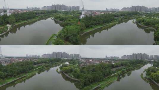 湖北荆州城市绿化植物航拍高清在线视频素材下载