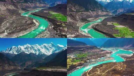 4K林芝索松村雅鲁藏布大峡谷南迦巴瓦峰航拍高清在线视频素材下载