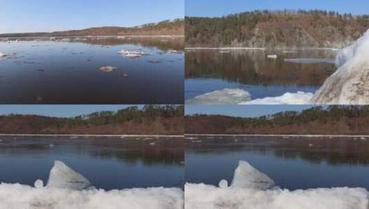 黑水兴安塔河 河流上冰雪的融化高清在线视频素材下载