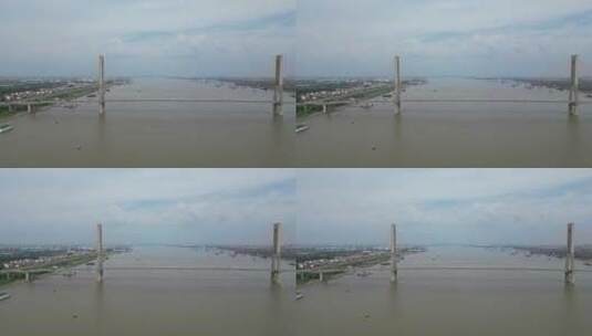 航拍湖北鄂黄长江大桥交通高清在线视频素材下载