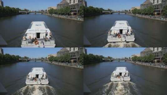 行驶在河流上的游览船高清在线视频素材下载