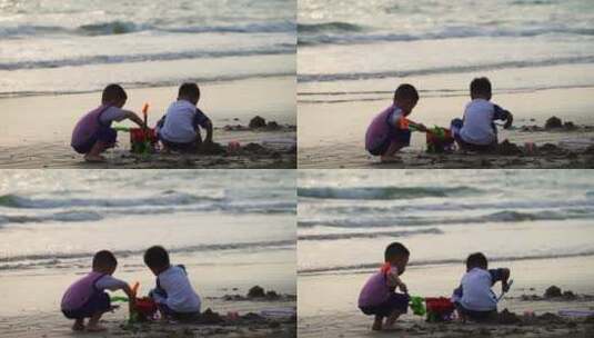 海边玩耍的儿童高清在线视频素材下载