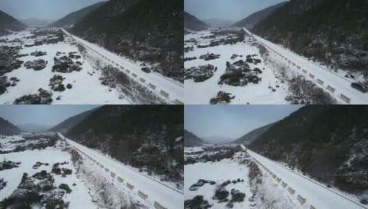 云南香格里拉冰雪道路航拍高清在线视频素材下载