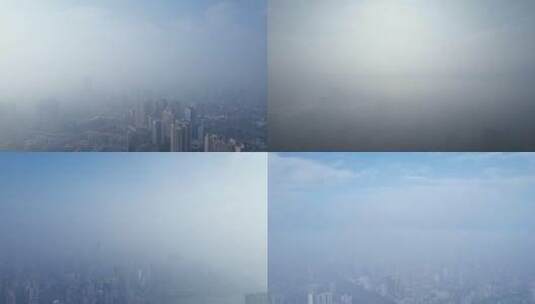 航拍广州城市天空雨雾天气高清在线视频素材下载