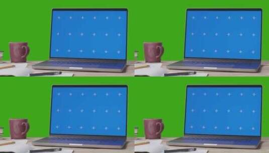 绿屏前的蓝屏笔记本电脑高清在线视频素材下载