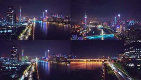 广州夜景航拍合集高清在线视频素材下载