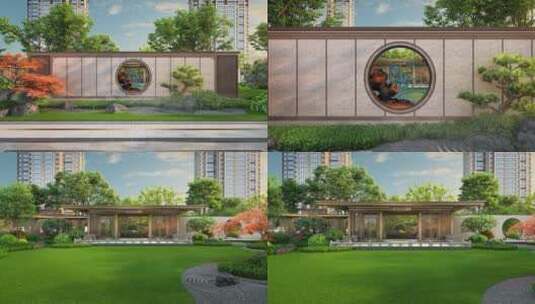 新中式园林景墙动画漫游高清在线视频素材下载