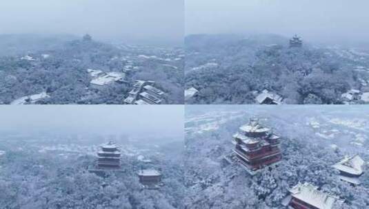 杭州吴山城隍阁冬天雪景4K航拍视频素材高清在线视频素材下载