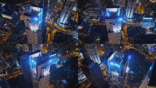 陆家嘴上海银行大厦夜景航拍高清在线视频素材下载