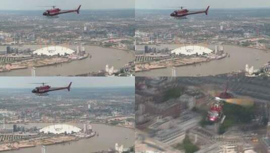 直升机穿越市区高清在线视频素材下载
