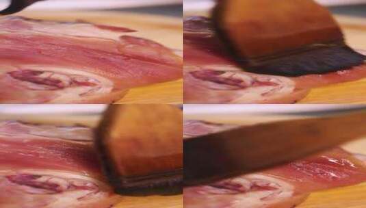 竖屏美食制作烤猪肘涂酱汁特写高清在线视频素材下载