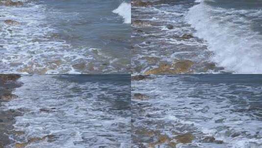 实拍慢动作大海海浪拍打礁石激起浪花水花高清在线视频素材下载