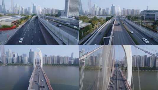 广州猎德大桥沿路航拍高清在线视频素材下载