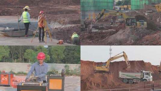 4K建筑工地施工测量挖机土方运输高清在线视频素材下载