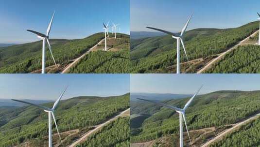 山顶上的风力涡轮机高清在线视频素材下载