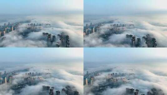 重庆来福士平流雾航拍高清在线视频素材下载