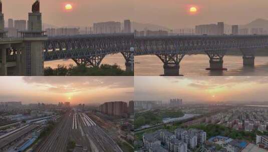 【原创4K合集】航拍南京长江大桥日落高铁高清在线视频素材下载