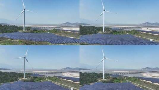 风能风力发电场风车和太阳能光伏发电站高清在线视频素材下载