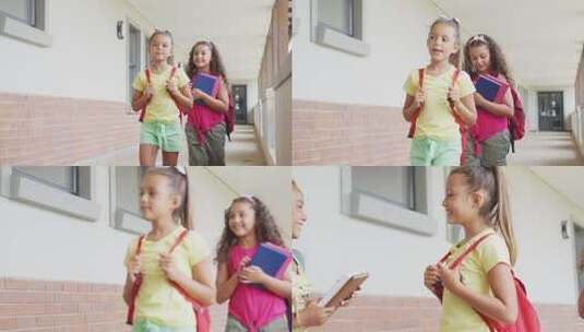 女孩走在学校走廊高清在线视频素材下载