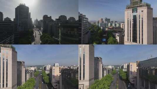 杭州庆春路清晨航拍高清在线视频素材下载