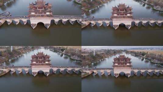 航拍云南建水古城十七孔桥高清在线视频素材下载