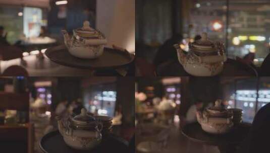 夜晚的藏区餐厅给客人端茶高清在线视频素材下载