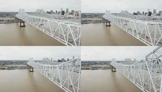 新月城连接处的交通——密西西比河上的双钢桁架悬臂桥高清在线视频素材下载