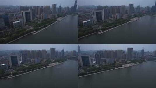 镇江长江路江岸沿线城市大景航拍高清在线视频素材下载