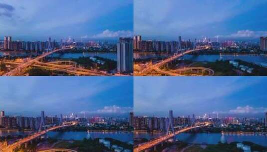 广州鹤洞大桥繁忙车流夜景延时摄影航拍4k高清在线视频素材下载