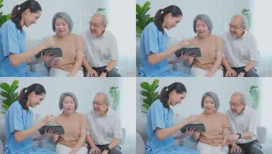 护士在家中检查老年患者高清在线视频素材下载
