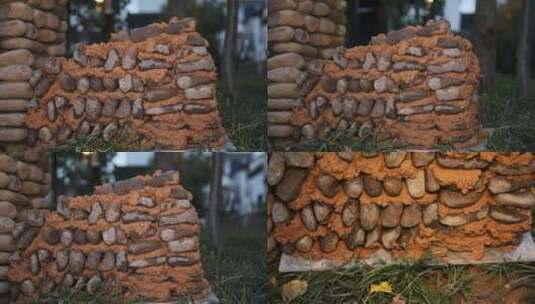 浙江杭州龙门鹅卵石砌墙4K实拍视频高清在线视频素材下载