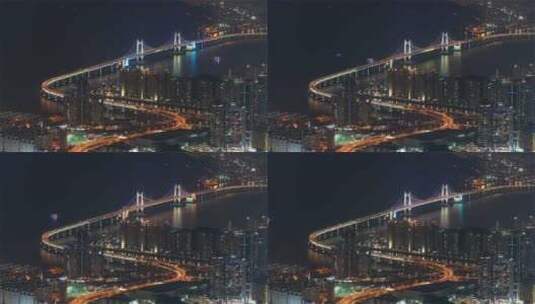 韩国釜山，延时摄影——夜晚的首尔光大门或钻石桥高清在线视频素材下载