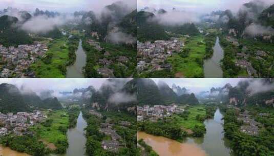 航拍桂林阳朔漓江遇龙河景区自然山水风光高清在线视频素材下载