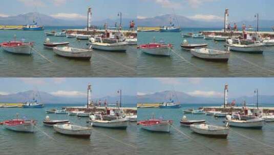 希腊岛码头附近的渔船。旅游概念。旅游背景。帆船高清在线视频素材下载