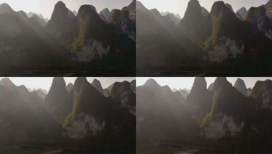 桂林山水风光日落时刻的阳光照耀高清在线视频素材下载