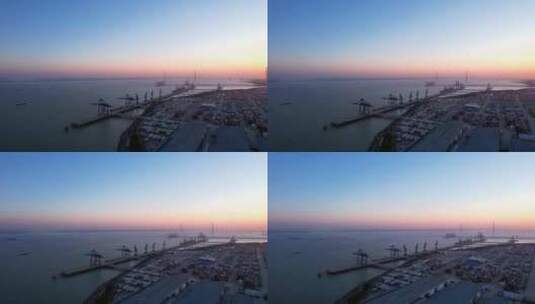 逆光唯美航拍港口长江苏通大桥常熟港高清在线视频素材下载