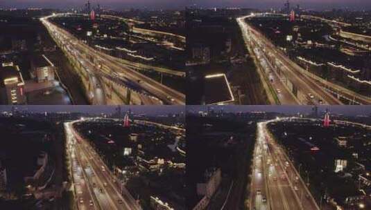 南京双桥门立交夜景风光航拍高清在线视频素材下载
